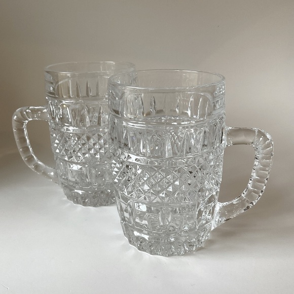 Bohemian Czech Cut Crystal Diamond Point Mugs Set of 2 Vintage 1980s - Picture 2 of 16
